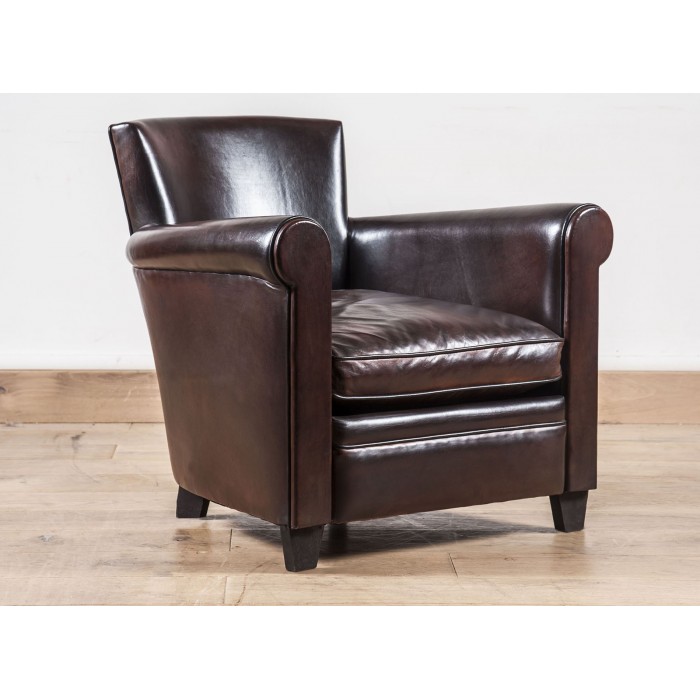 Fauteuil Club English Coffee - Cuir pleine fleur tanné