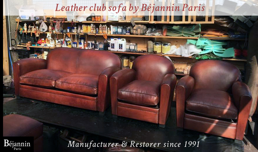 Club leather sofa and club armchair